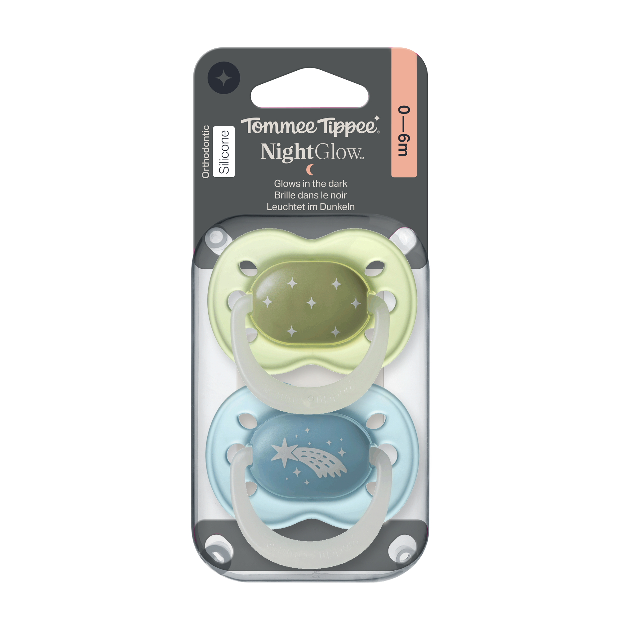 Tommee Tippee Night silikonový dudlík, 0-6m, Boy, 2ks